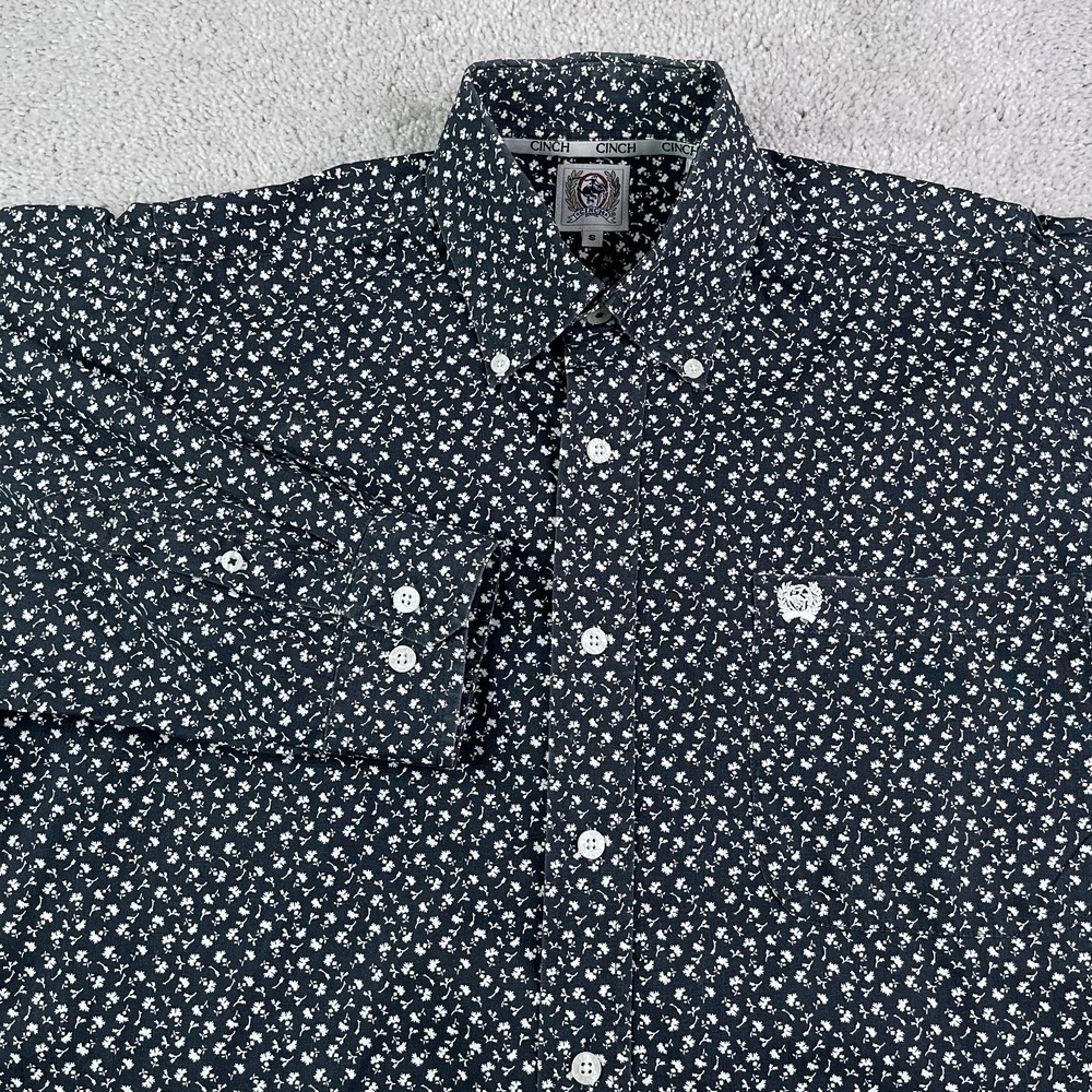 Cinch Shirt Mens Small Black White Floral Flower Print Western Cowboy Rodeo